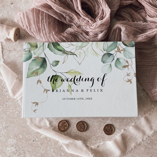 Libro De Visitas Elegante Boda de caligrafía de vegetación dorada (Subido por el creador)