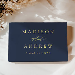 Libro De Visitas Elegante boda de caligrafía en oro y azul marino