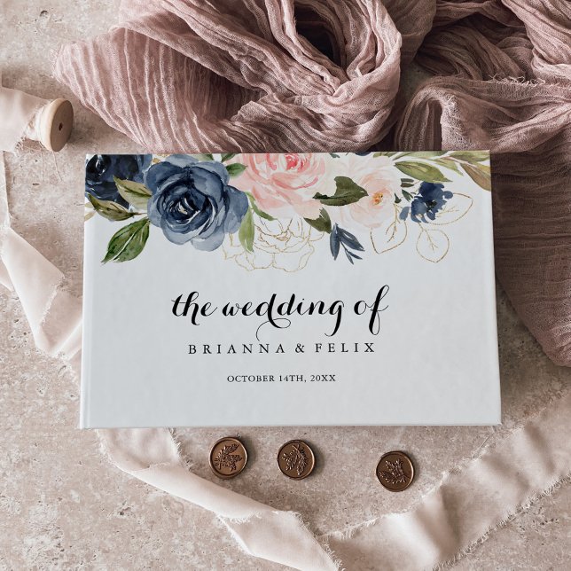 Libro De Visitas Elegante Boda de caligrafía floral invernal simple (Subido por el creador)