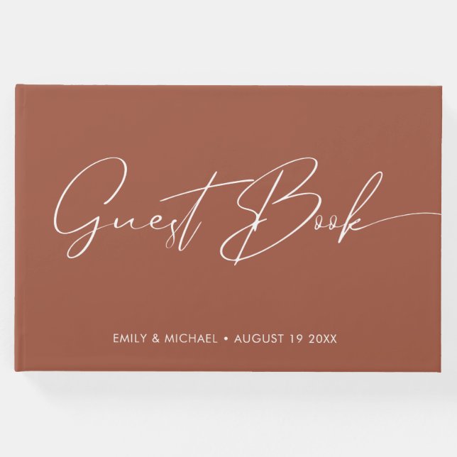 Libro De Visitas Elegante Boda de caligrafía moderna Terracotta (Anverso)