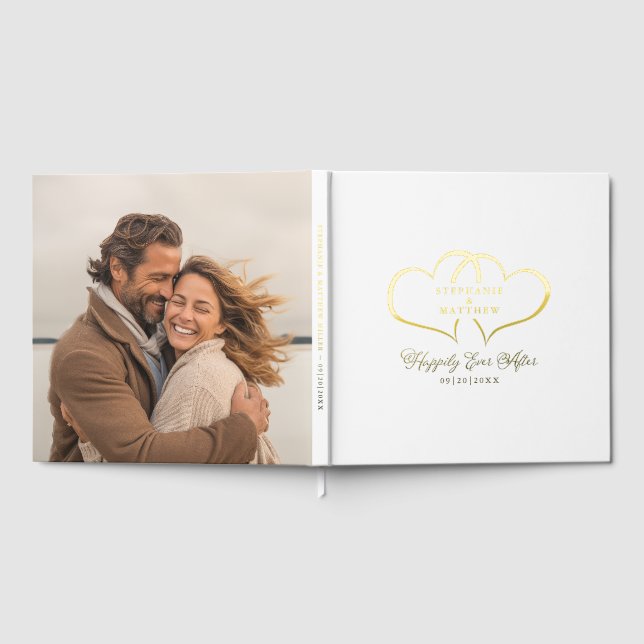 Libro De Visitas Elegante Boda de caligrafía Romántico Photo Gold (Lleno)