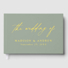 Libro De Visitas Elegante Boda de caligrafía Sage Green y Gold