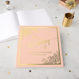Libro De Visitas Elegante Boda de caligrafía y Relieve metalizado d
