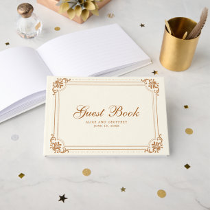 Libro De Visitas Elegante Boda de Cobre Marfil Antiguo Florecimient