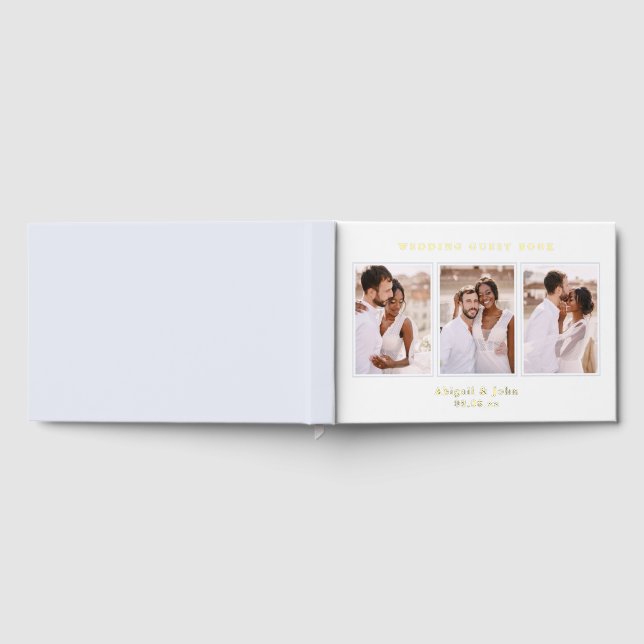 Libro De Visitas Elegante Boda de Collage de fotos azul (Lleno)