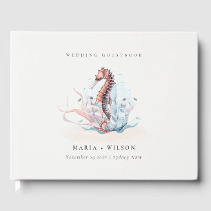 Libro De Visitas Elegante Boda de Coral de Algas Marinas Submarinas