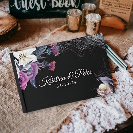 Libro De Visitas Elegante Boda de cráneo floral gótico morado negro