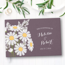 Elegante Boda de Daisies Blancos Morado Oscuro