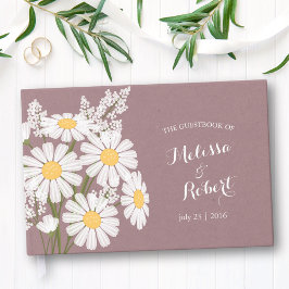Libro De Visitas Elegante Boda de Daisies Blancos Rosy Brown
