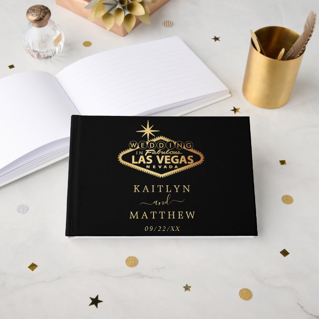 Libro De Visitas Elegante Boda de Destino de Las Vegas (Anverso Abierto)