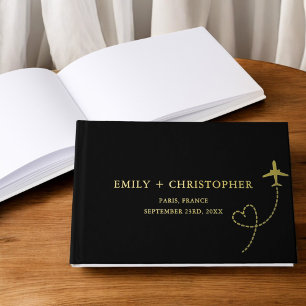 Libro De Visitas Elegante Boda de Destino Negro y Oro