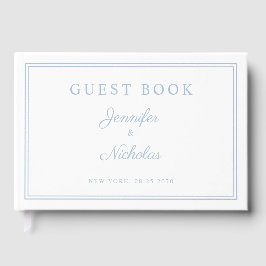Libro De Visitas Elegante Boda de Escritura en Azul Polvo