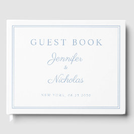Libro De Visitas Elegante Boda de Escritura en Azul Polvo