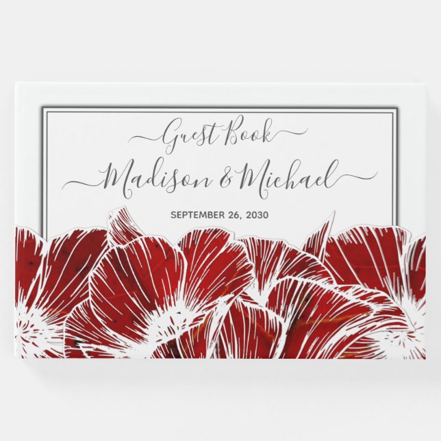 Libro De Visitas Elegante Boda de floral de adormidera roja (Anverso)