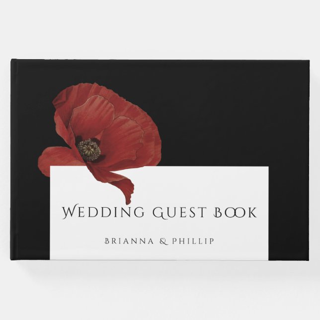 Libro De Visitas Elegante Boda de floral de adormidera roja (Anverso)
