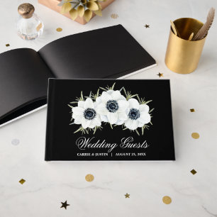 Libro De Visitas Elegante Boda de flores blancas y negras