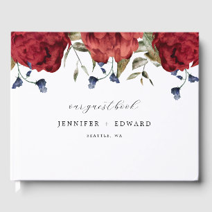 Libro De Visitas Elegante Boda de Flores de Borgoña de la Marina