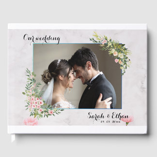 Libro De Visitas Elegante Boda de flores rosadas de flores de cerez