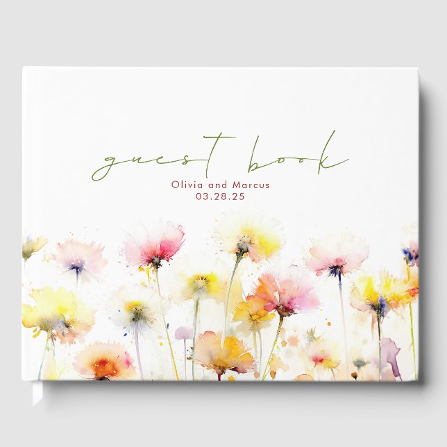 Libro De Visitas Elegante Boda de Flores Silvestres (Anverso)