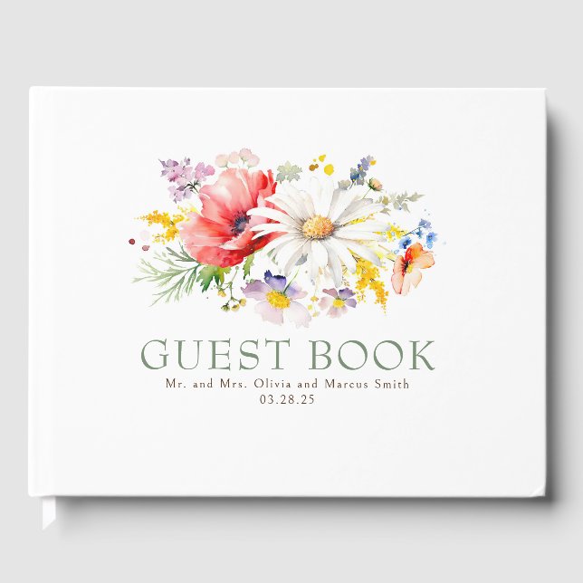 Libro De Visitas Elegante Boda de Flores Silvestres (Anverso)