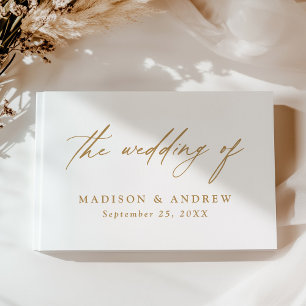 Libro De Visitas Elegante Boda de Fotografía con Caligrafía en Oro