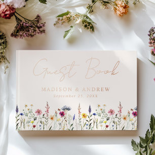 Libro De Visitas Elegante Boda de fotografía con crema de flores si