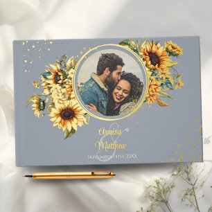 Libro De Visitas Elegante Boda de fotografía de girasol azul turque