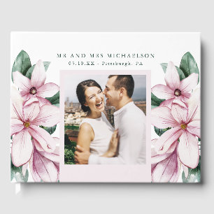 Libro De Visitas Elegante Boda de fotografía floral color agua rosa