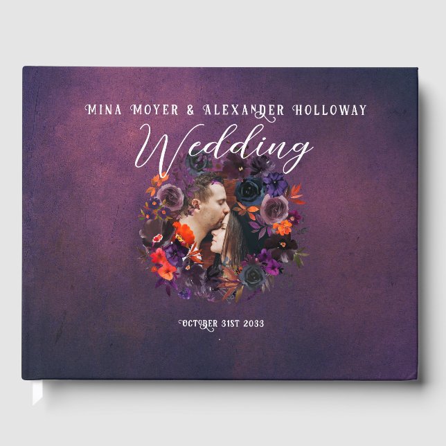 Libro De Visitas Elegante Boda de fotografía gótico oscuro con flor (Anverso)