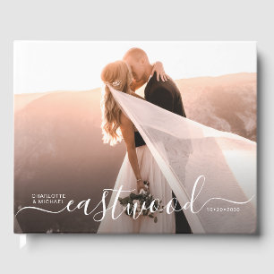 Libro De Visitas Elegante Boda de fotografías en monograma de escri