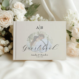 Libro De Visitas Elegante Boda de Fotos en Marfil