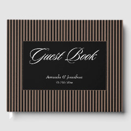 Libro De Visitas Elegante Boda de franjas negro y marrón
