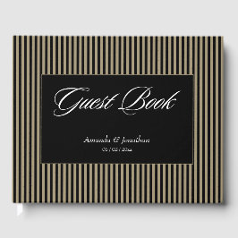 Libro De Visitas Elegante Boda de franjas negro y verde