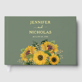 Libro De Visitas Elegante Boda de girasol verde oro