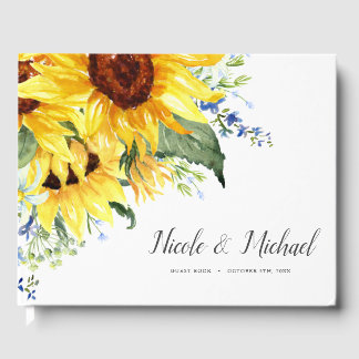 Libro De Visitas Elegante Boda de girasoles acuáticos