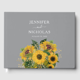 Libro De Visitas Elegante Boda de girasoles grises
