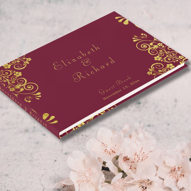 Libro De Visitas Elegante Boda de guiones de Swirls Burgundy Gold S (Subido por el creador)
