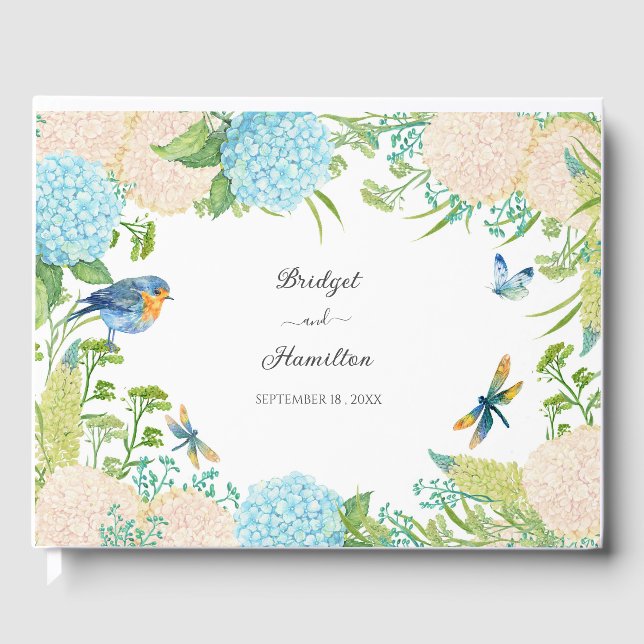 Libro De Visitas Elegante Boda de Hydrangea Azul (Anverso)