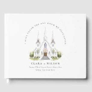 Libro De Visitas Elegante Boda de Iglesia Católica de Acuarela