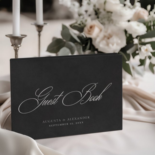 Libro De Visitas Elegante Boda de imitación de terciopelo blanco y  (Elegant White & Black Velvet Texture Wedding Guest Book)