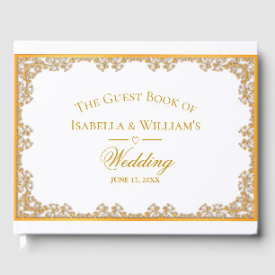 Libro De Visitas Elegante Boda de marco dorado