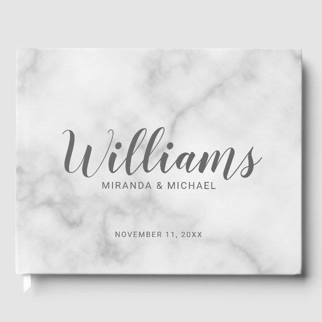Libro De Visitas Elegante Boda de mármol blanco personalizado (Anverso)