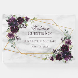 Libro De Visitas Elegante Boda de Mármol Púrpura de Pluma Geométric
