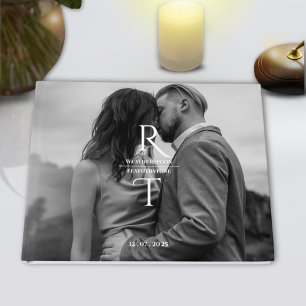 Libro De Visitas Elegante Boda de monograma de fotografía blanco ne