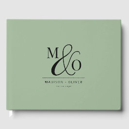 Libro De Visitas Elegante Boda de Monograma Moderno Sage Green