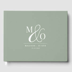 Libro De Visitas Elegante Boda de Monograma Moderno Sage Green