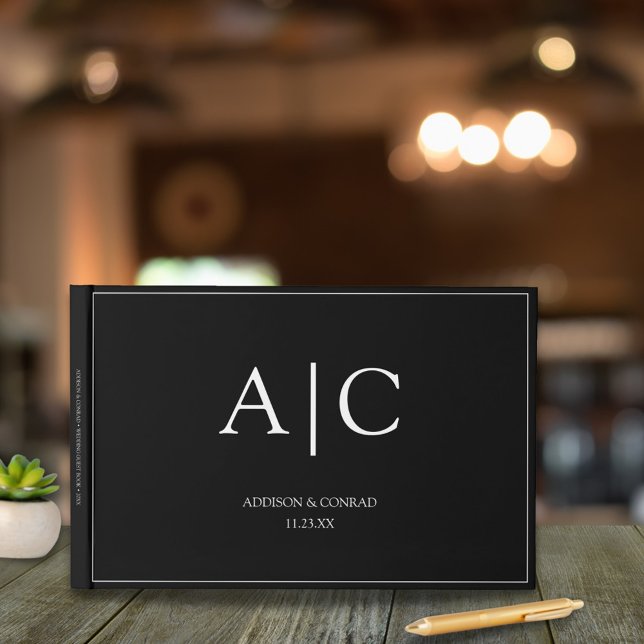 Libro De Visitas Elegante Boda de Monograma Negro Clásico (Subido por el creador)