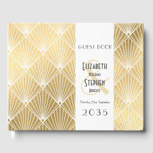 Libro De Visitas Elegante Boda de oro del Gatsby Art Deco de los añ