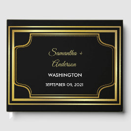 Libro De Visitas Elegante Boda de oro negro