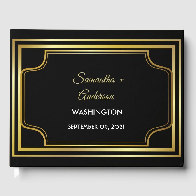 Libro De Visitas Elegante Boda de oro negro (Anverso)